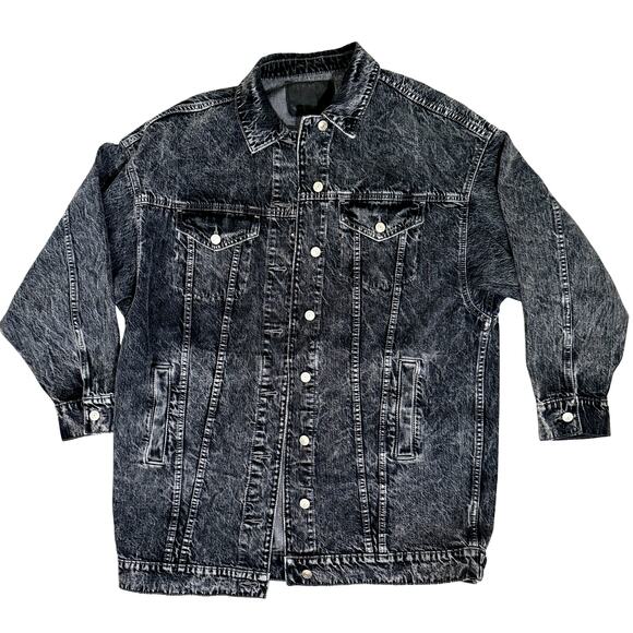 American Eagle AE Oversized Denim Jacket Truckers Black Acid Wash Size Large - Picture 1 of 11
